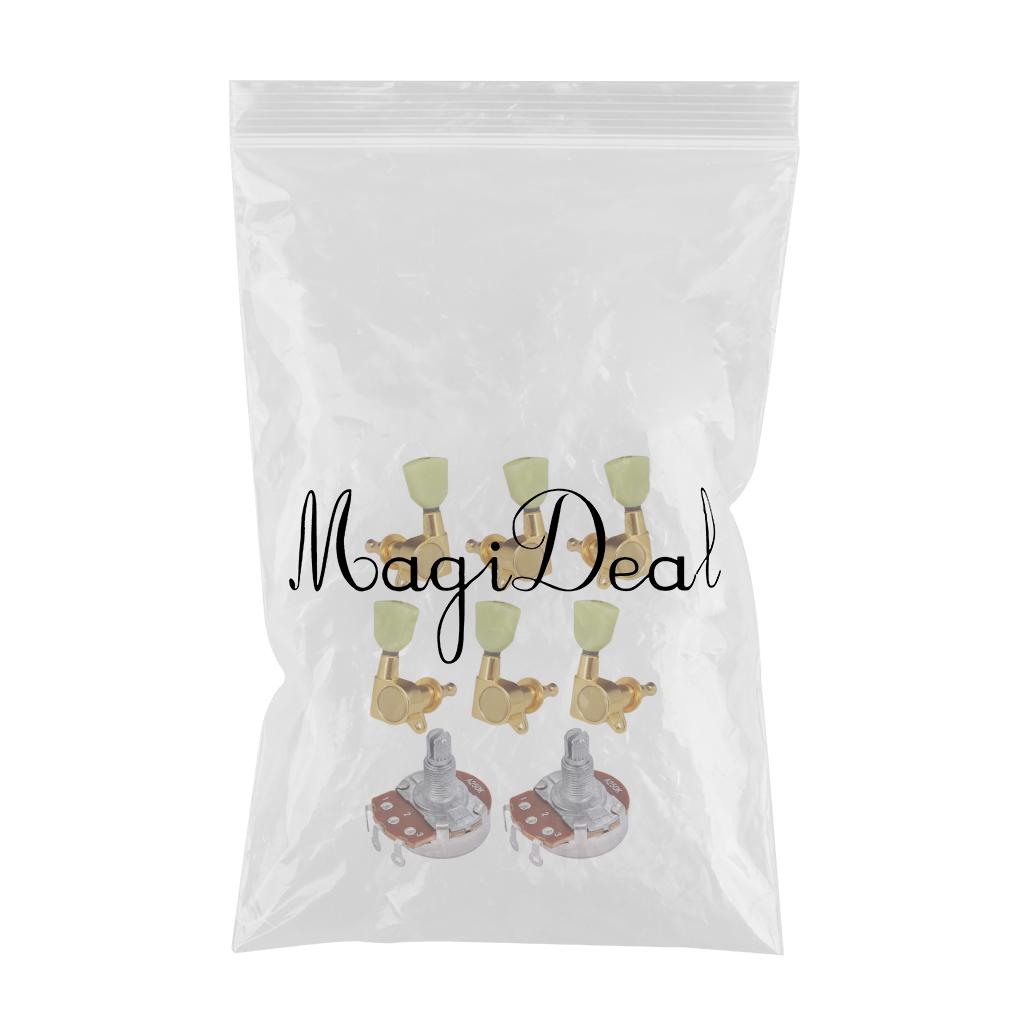 6 Pcs Electric Guitar Tuning Pegs +2 Pcs Audio Potentiometer Pots A250K