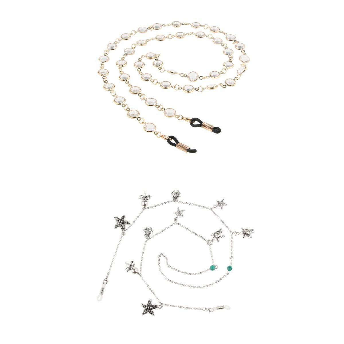 2pcs Metal Eyeglasses Reading Glasses Sunglasses Holder Necklace Chain Cord