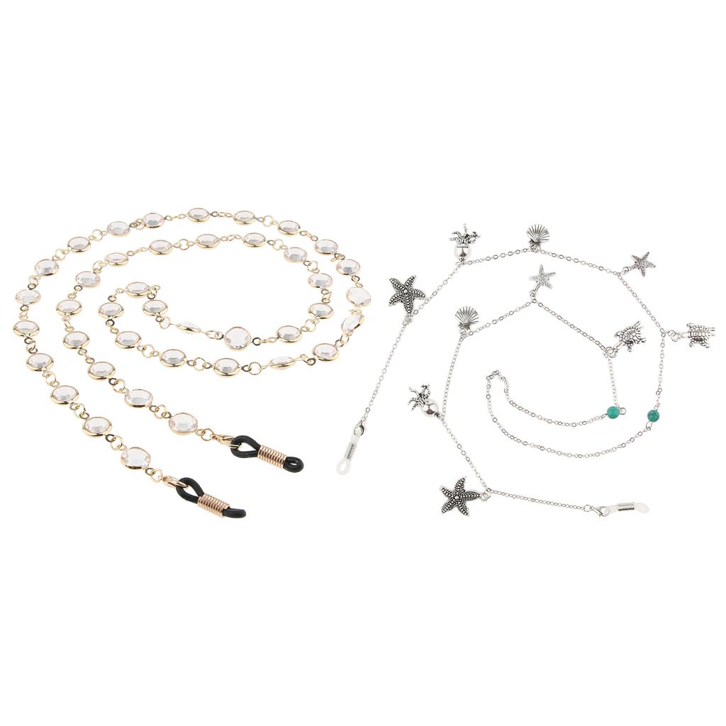 2pcs Metal Eyeglasses Reading Glasses Sunglasses Holder Necklace Chain Cord
