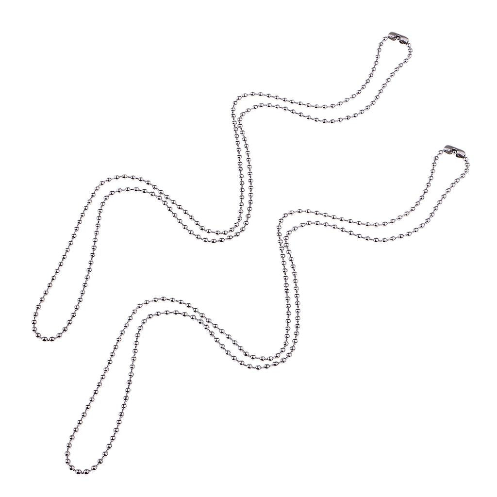 2pcs 2.4mm Stainless Steel Silver Bead Chain Men Necklace Trinket 60cm 80cm