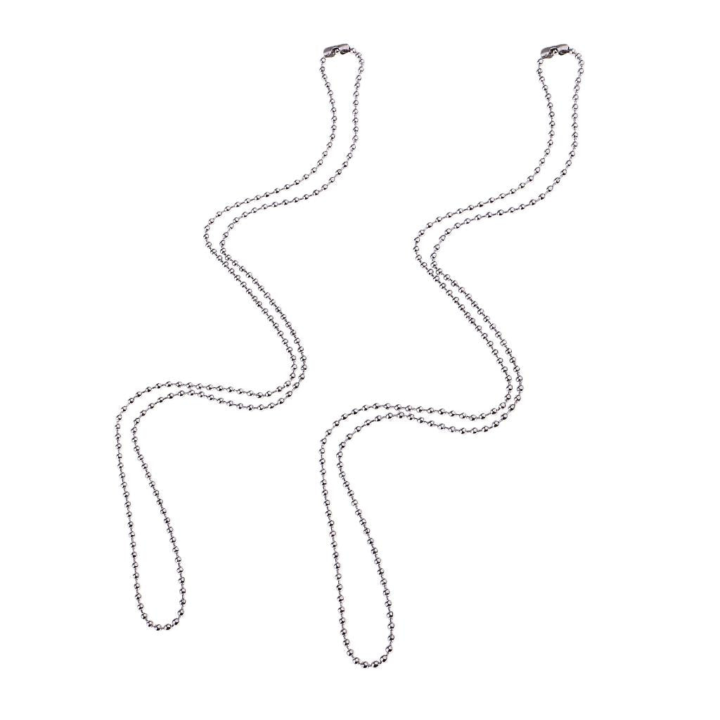 2pcs 2.4mm Stainless Steel Silver Bead Chain Men Necklace Trinket 60cm 80cm