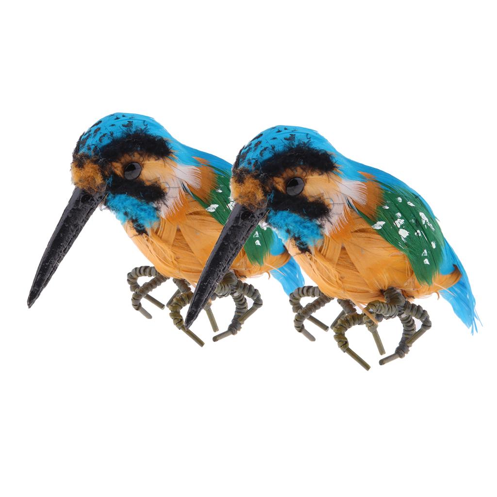 2 x Realistic Kingfisher Bird Ornament Garden Sculpture Creative Tree Decor