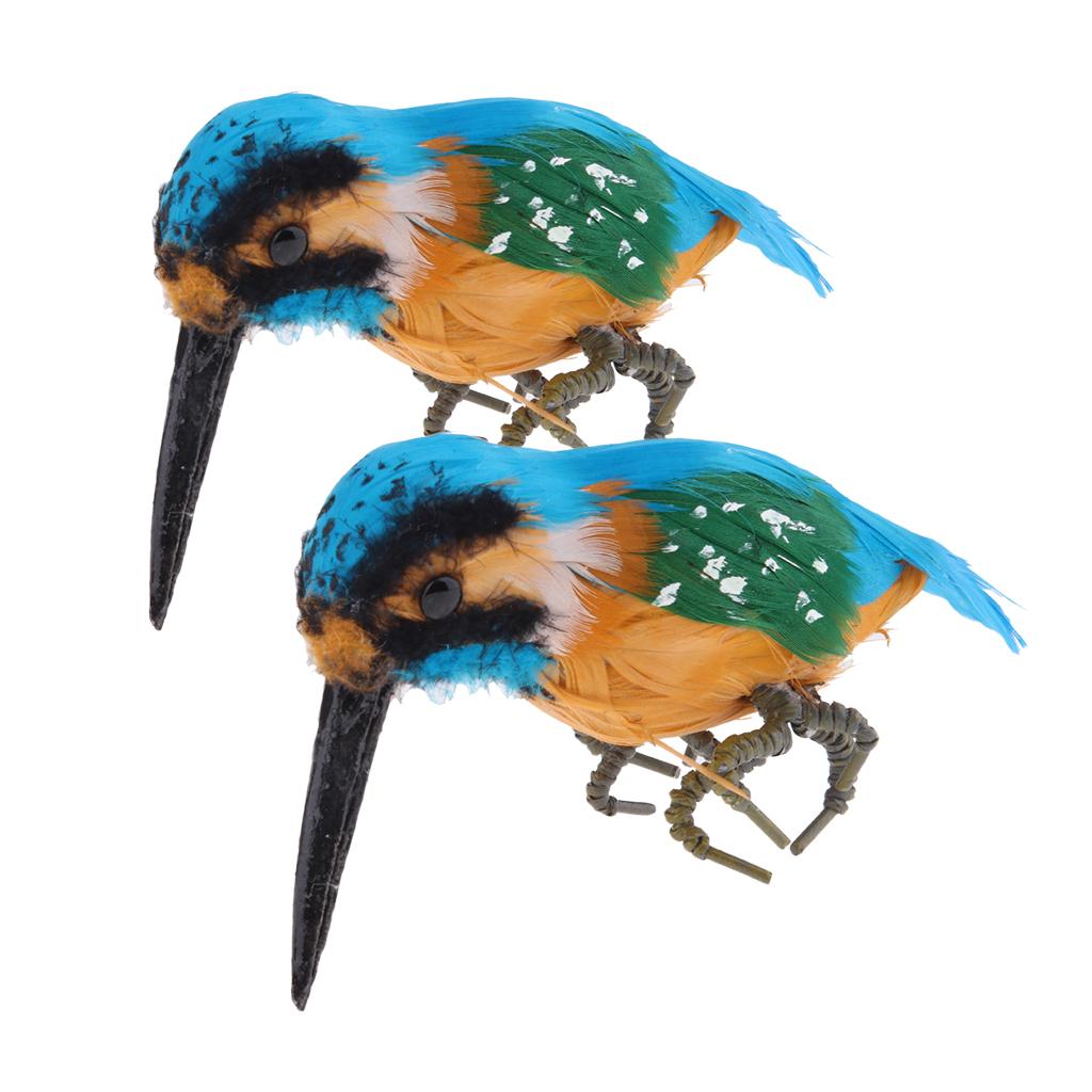 2 x Realistic Kingfisher Bird Ornament Garden Sculpture Creative Tree Decor