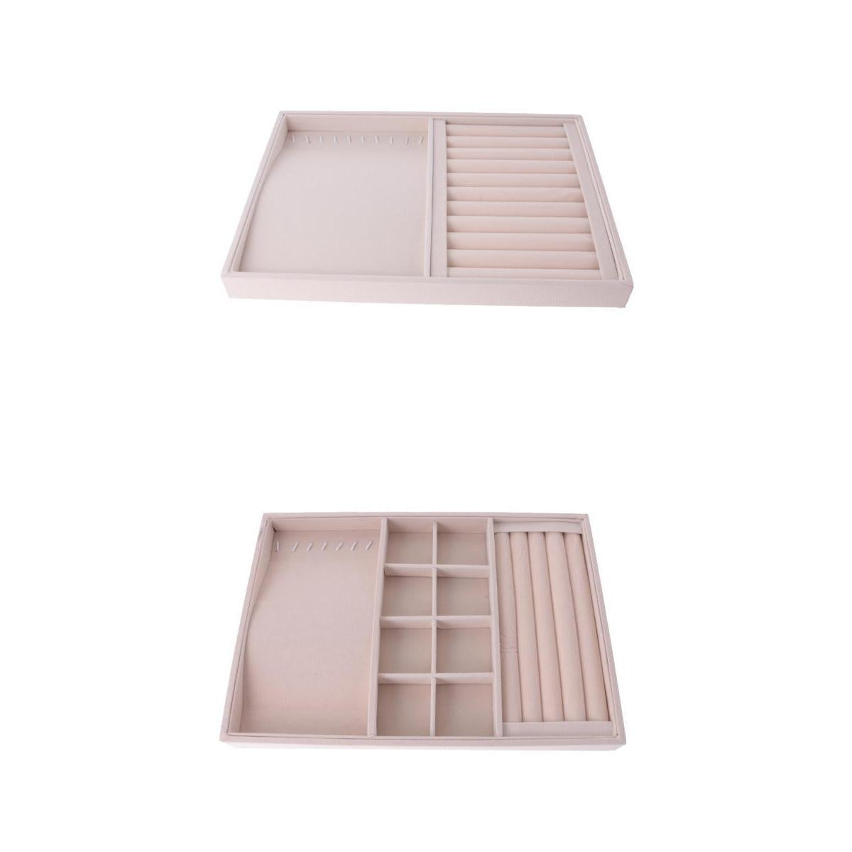 2 Pieces Ring Earrings Necklace Jewelry Display Box Tray Showcase Holder