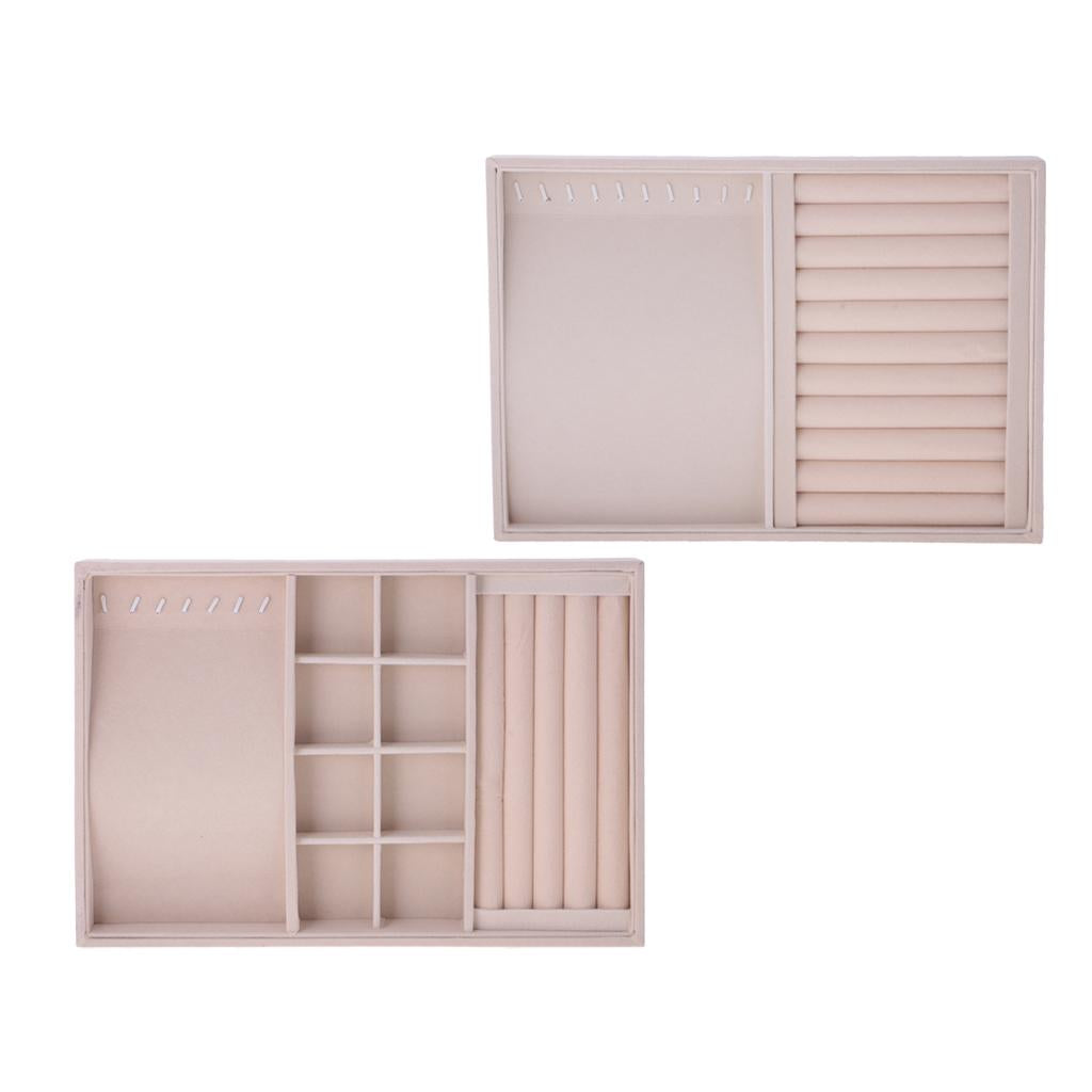2 Pieces Ring Earrings Necklace Jewelry Display Box Tray Showcase Holder