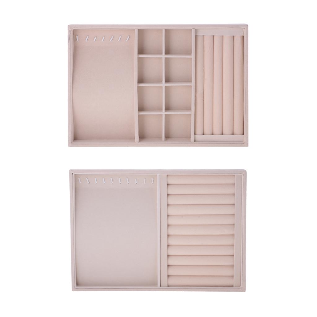 2 Pieces Ring Earrings Necklace Jewelry Display Box Tray Showcase Holder