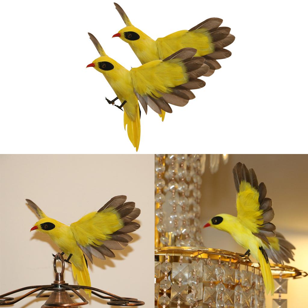2pcs Artificial Feathered Animal Bird Garden Figurine Decor Oriole Flying