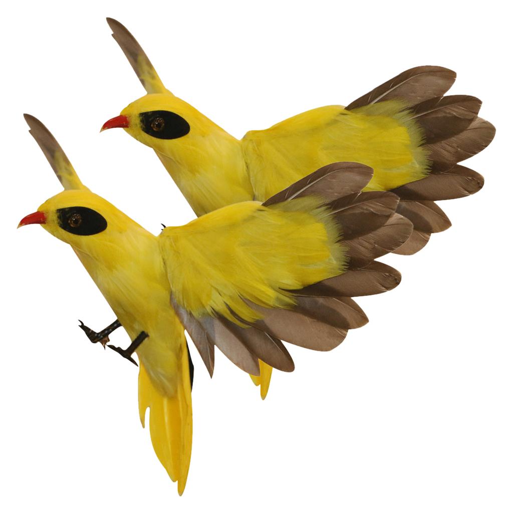 2pcs Artificial Feathered Animal Bird Garden Figurine Decor Oriole Flying