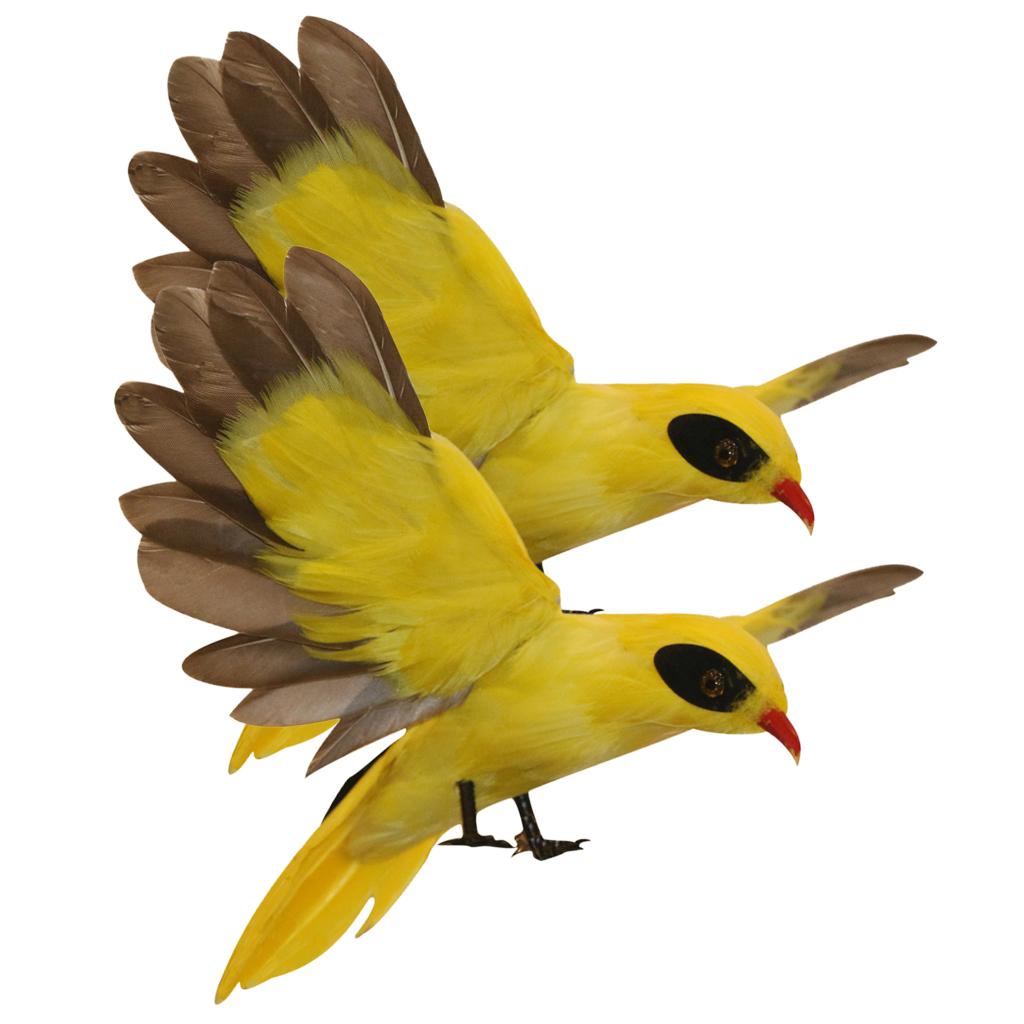2pcs Artificial Feathered Animal Bird Garden Figurine Decor Oriole Flying