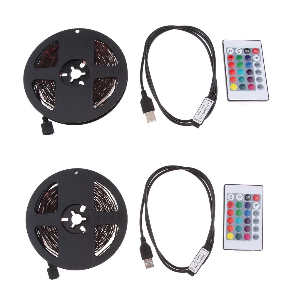 2 Set DC 5V USB LED RGB Strip Light TV Back Lighting with 24-Key Remote - 4m