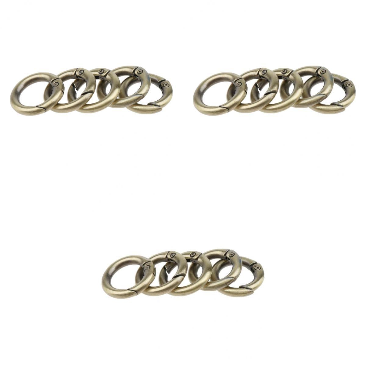 15pcs Zinc Alloy Round Carabiners Spring Buckles Snap Hook Keychain Brown