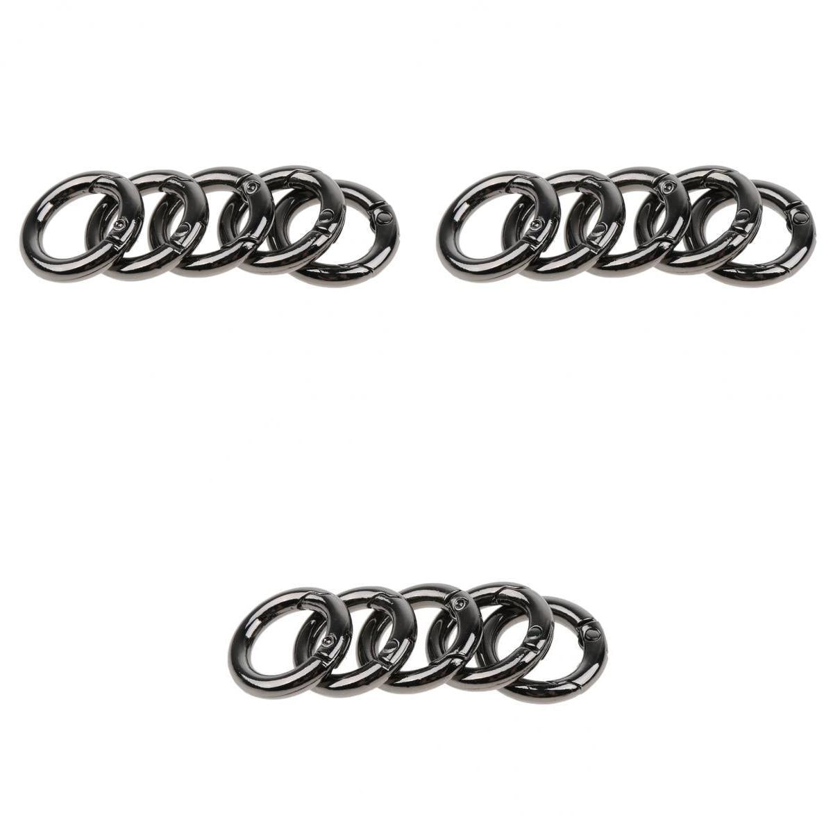 15pcs Zinc Alloy Round Carabiners Spring Buckles Snap Hook Keychain Black