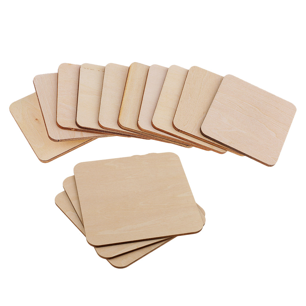 13 Pieces Square MDF Unfinished Wood Pieces Blank Plaque DIY Wooden Craft