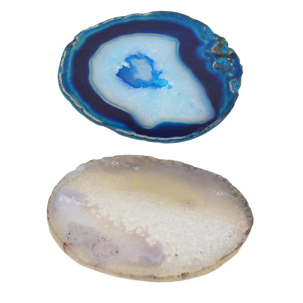 2 Pieces 80-100mm Agate Quartz Crystal Slices Pendant Coaster Home Ornaments
