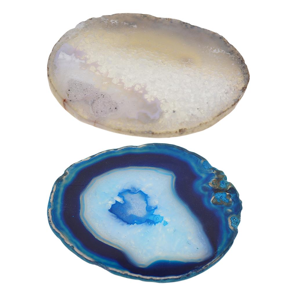 2 Pieces 80-100mm Agate Quartz Crystal Slices Pendant Coaster Home Ornaments