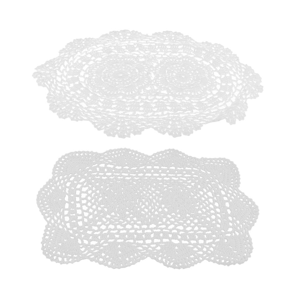 2pcs White Crochet Cotton Lace Doily Table Placemats Doilies Mat 2 Styles