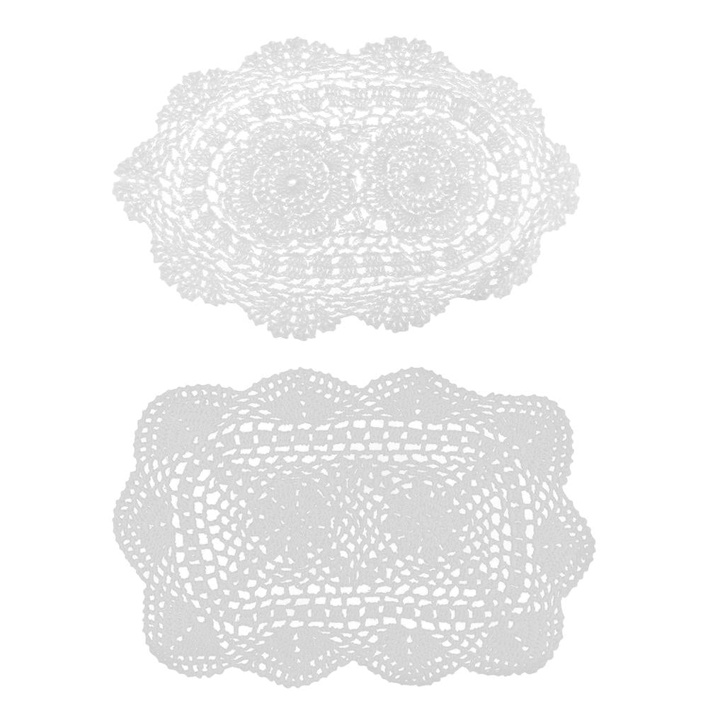 2pcs White Crochet Cotton Lace Doily Table Placemats Doilies Mat 2 Styles