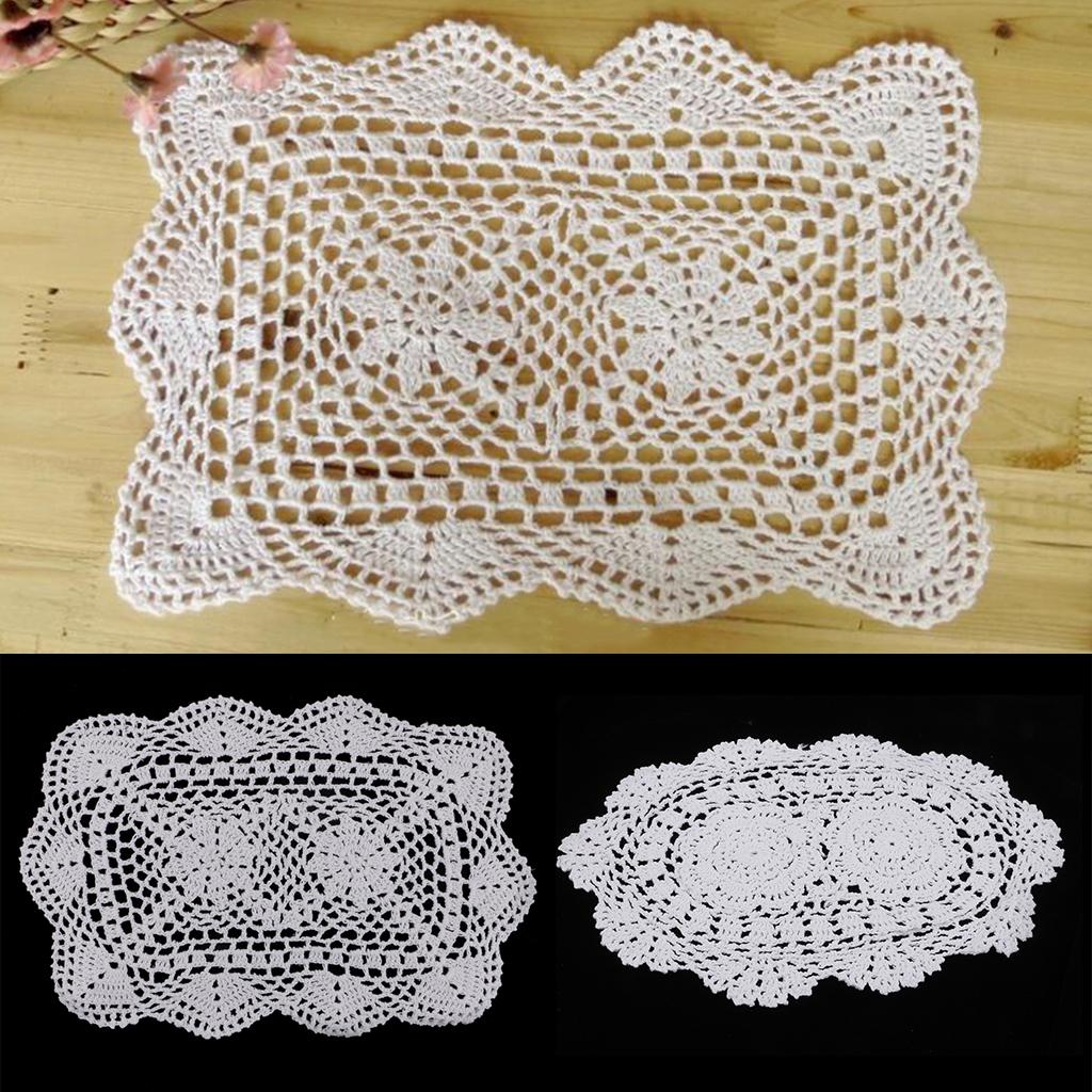 2pcs White Crochet Cotton Lace Doily Table Placemats Doilies Mat 2 Styles