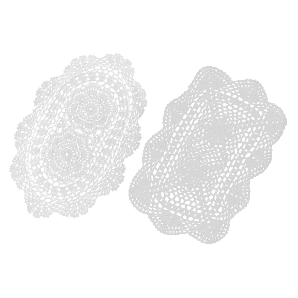 2pcs White Crochet Cotton Lace Doily Table Placemats Doilies Mat 2 Styles