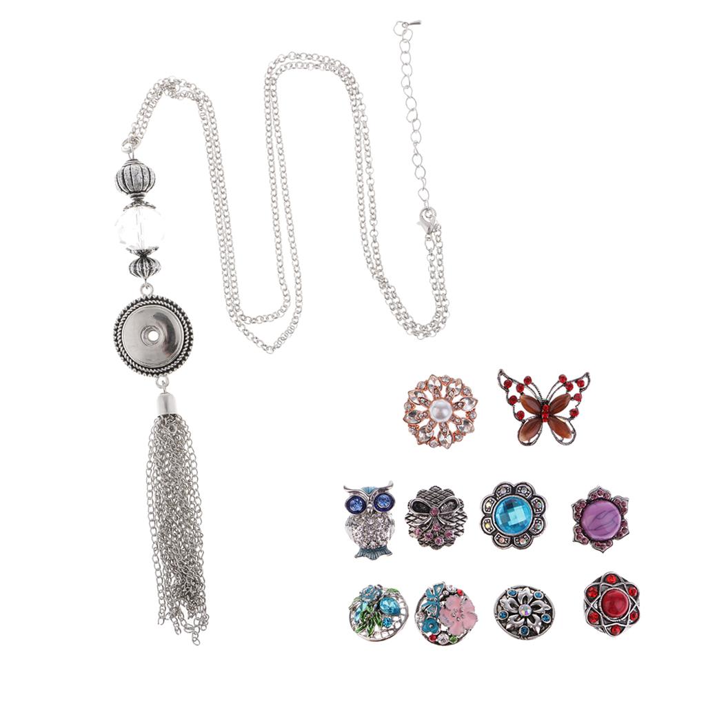 11Pcs Snap Button Necklace Pendant Fit 18mm Snap Button Charms Snaps Jewelry
