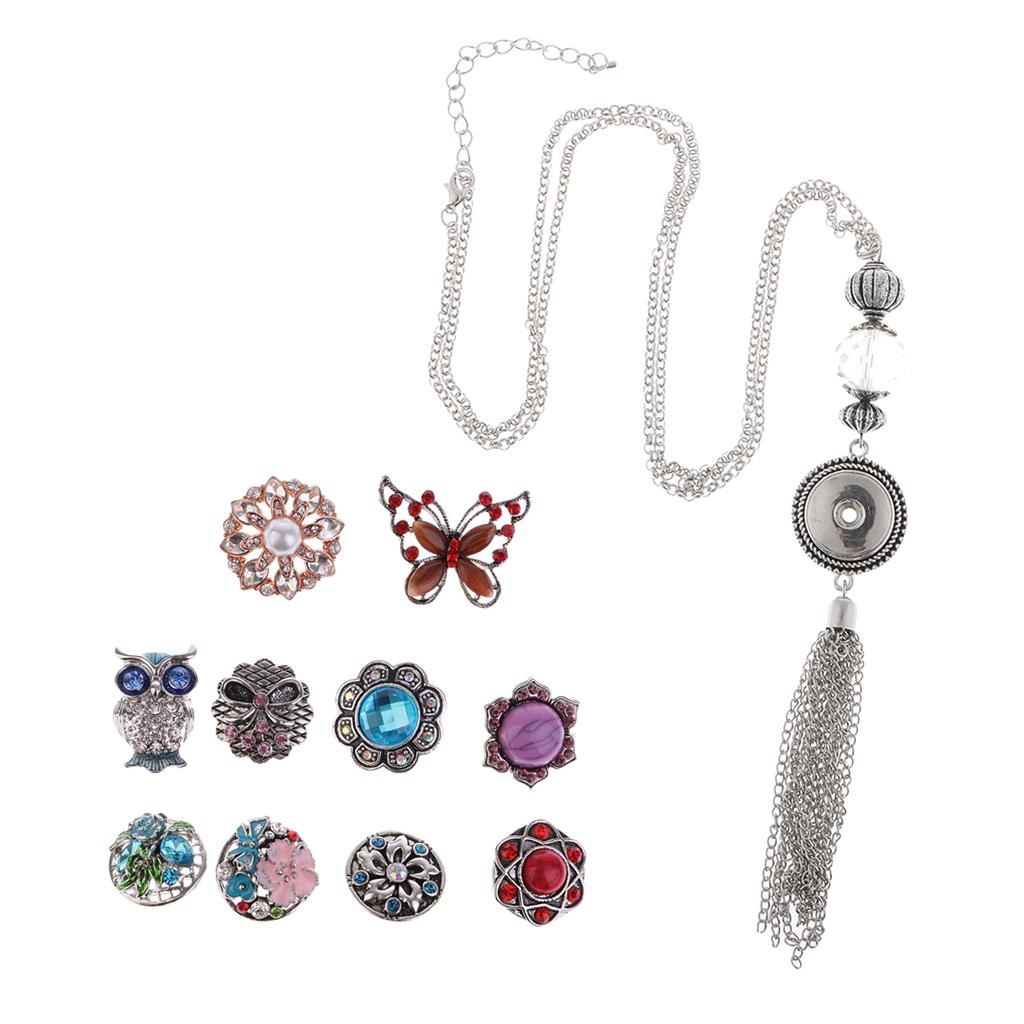 11Pcs Snap Button Necklace Pendant Fit 18mm Snap Button Charms Snaps Jewelry