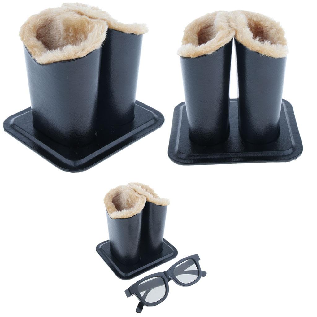 2 Pieces PU Double Head Upright Plush Lined Eyeglass Holder Stand Pen Holder