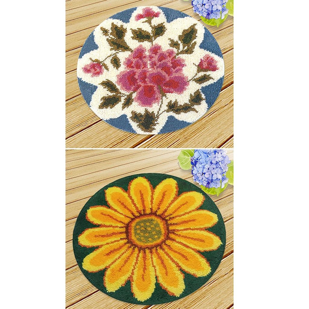2 Sets Latch Hook Rug Kit DIY Flowers Carpet Craft Rug Making for Adults