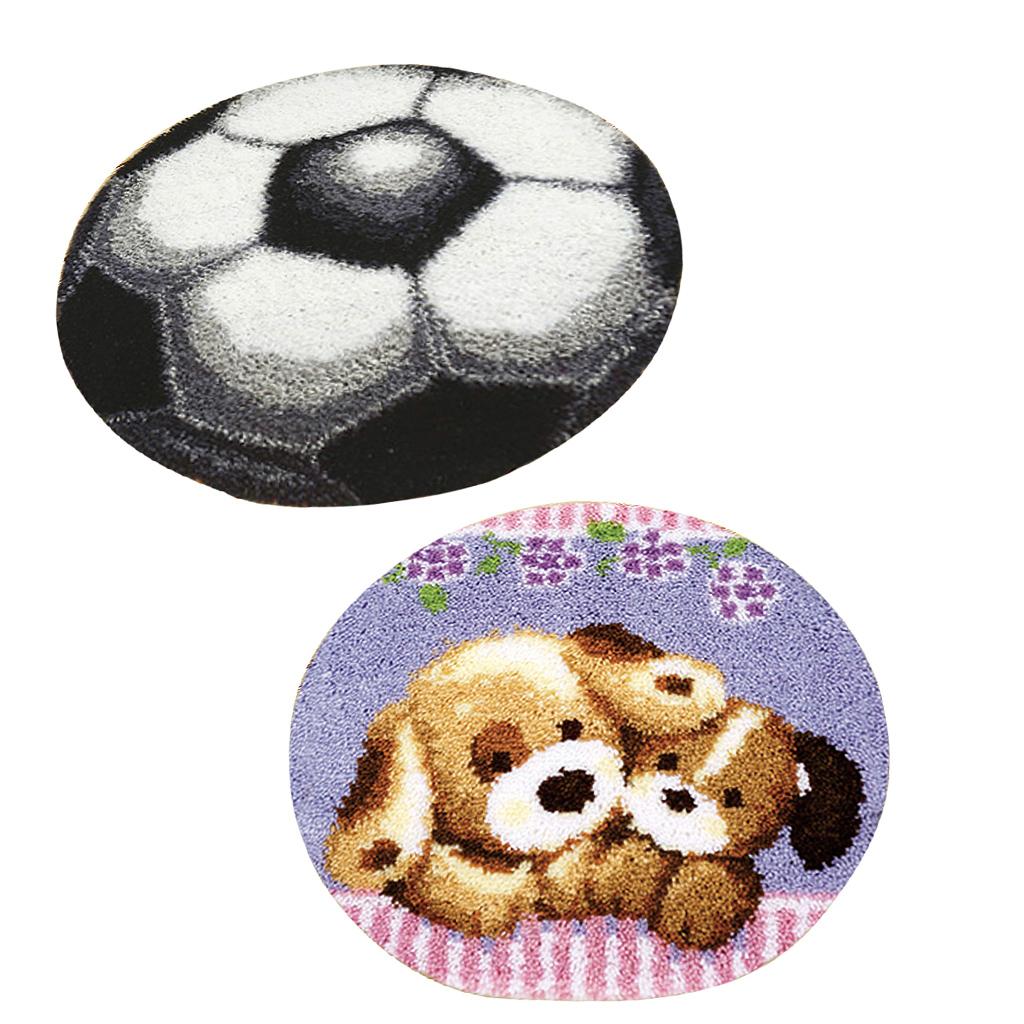 2 Sets Latch Hook Rug Kit DIY Dogs Football Carpet Craft Rug Making for Kids