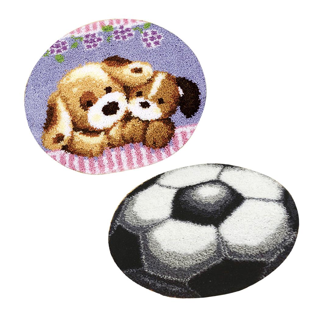 2 Sets Latch Hook Rug Kit DIY Dogs Football Carpet Craft Rug Making for Kids