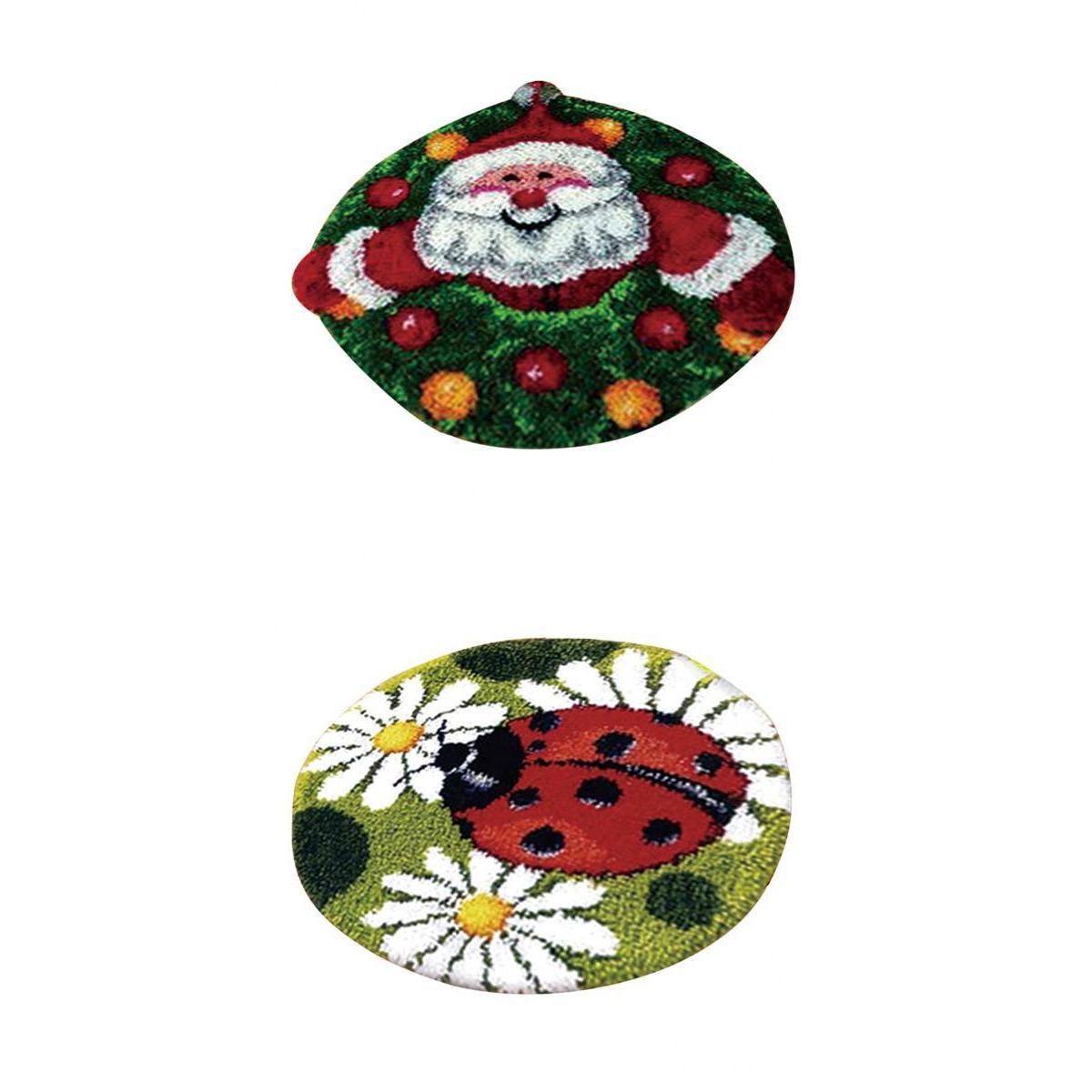 2 Sets Latch Hook Rug Kit DIY LadyBug Santa Claus Cushion Embroidery Crafts