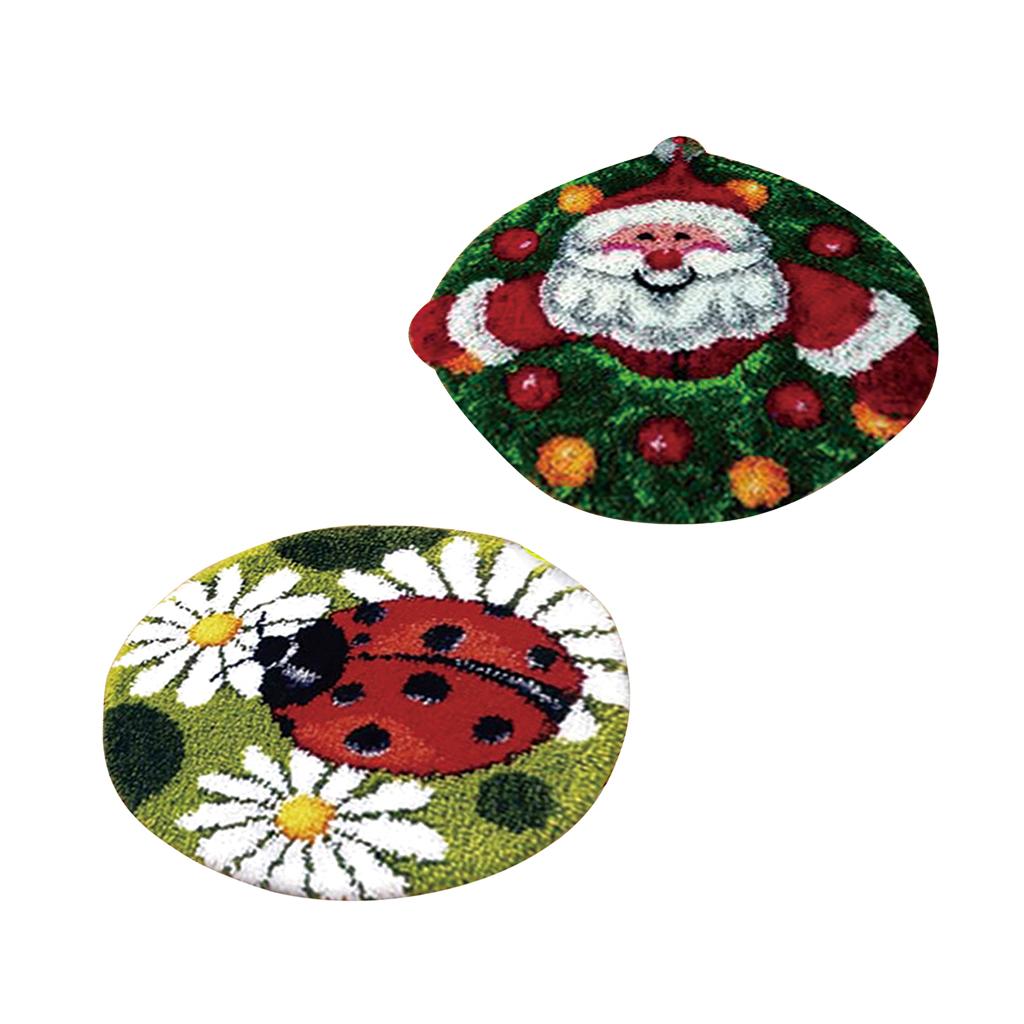 2 Sets Latch Hook Rug Kit DIY LadyBug Santa Claus Cushion Embroidery Crafts