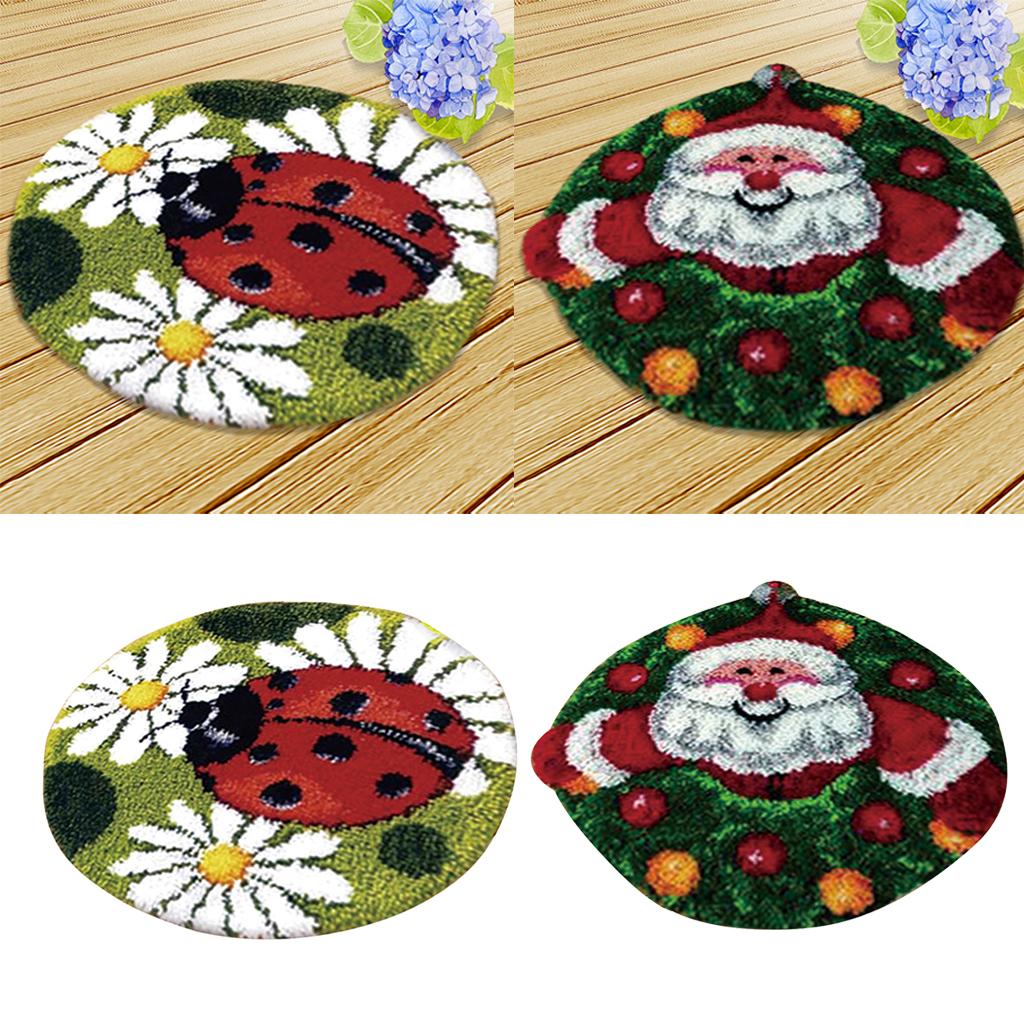 2 Sets Latch Hook Rug Kit DIY LadyBug Santa Claus Cushion Embroidery Crafts