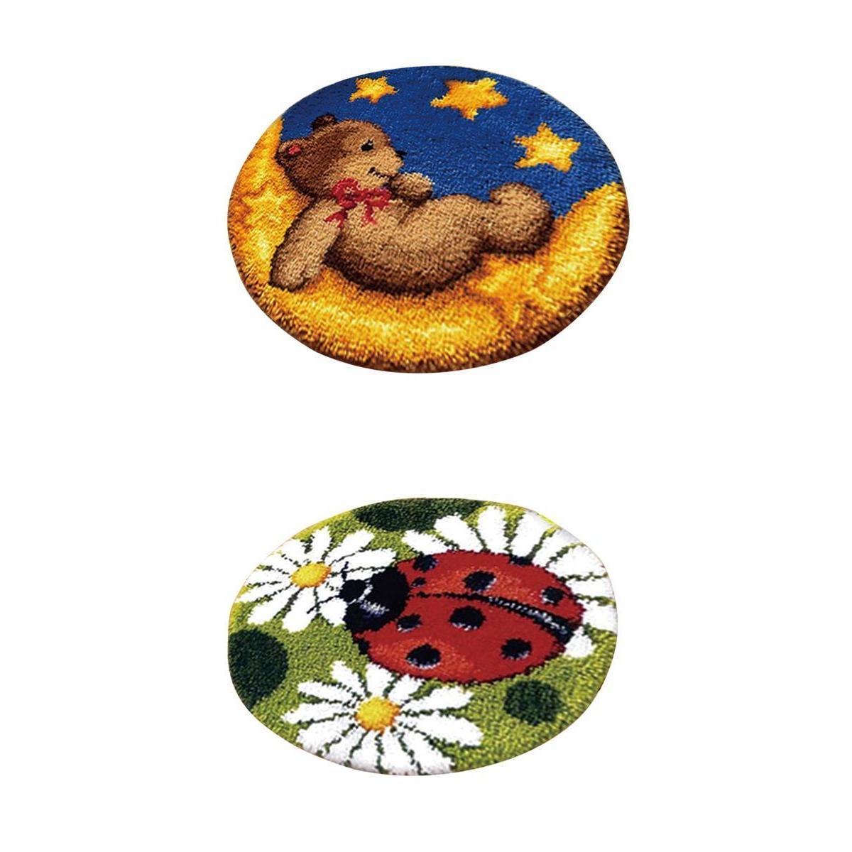 2 Sets Latch Hook Rug Kit DIY LadyBug Bear Toy Cushion Embroidery Crafts