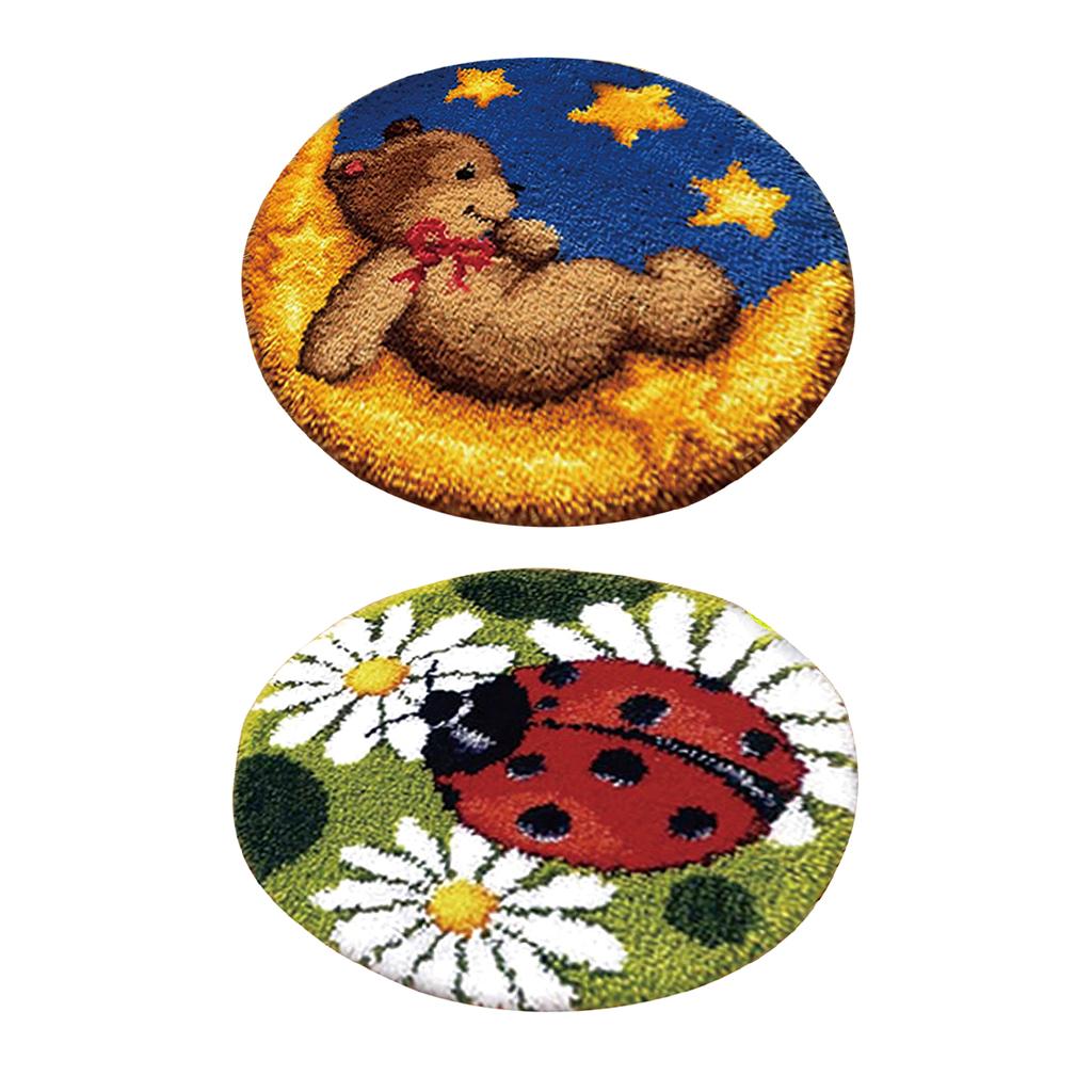 2 Sets Latch Hook Rug Kit DIY LadyBug Bear Toy Cushion Embroidery Crafts