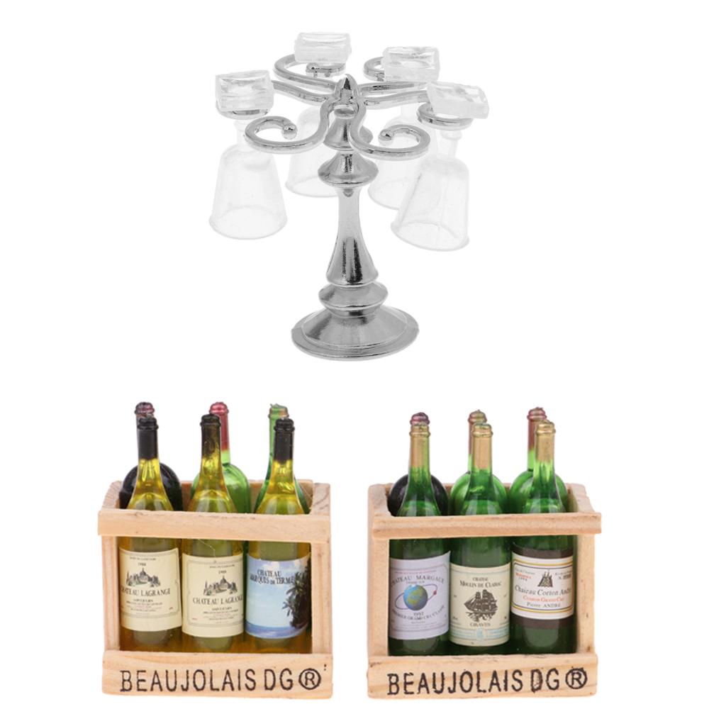 1/12 Dollhouse Miniature Cup Rack With Goblets & Beer Drink Bottles Models