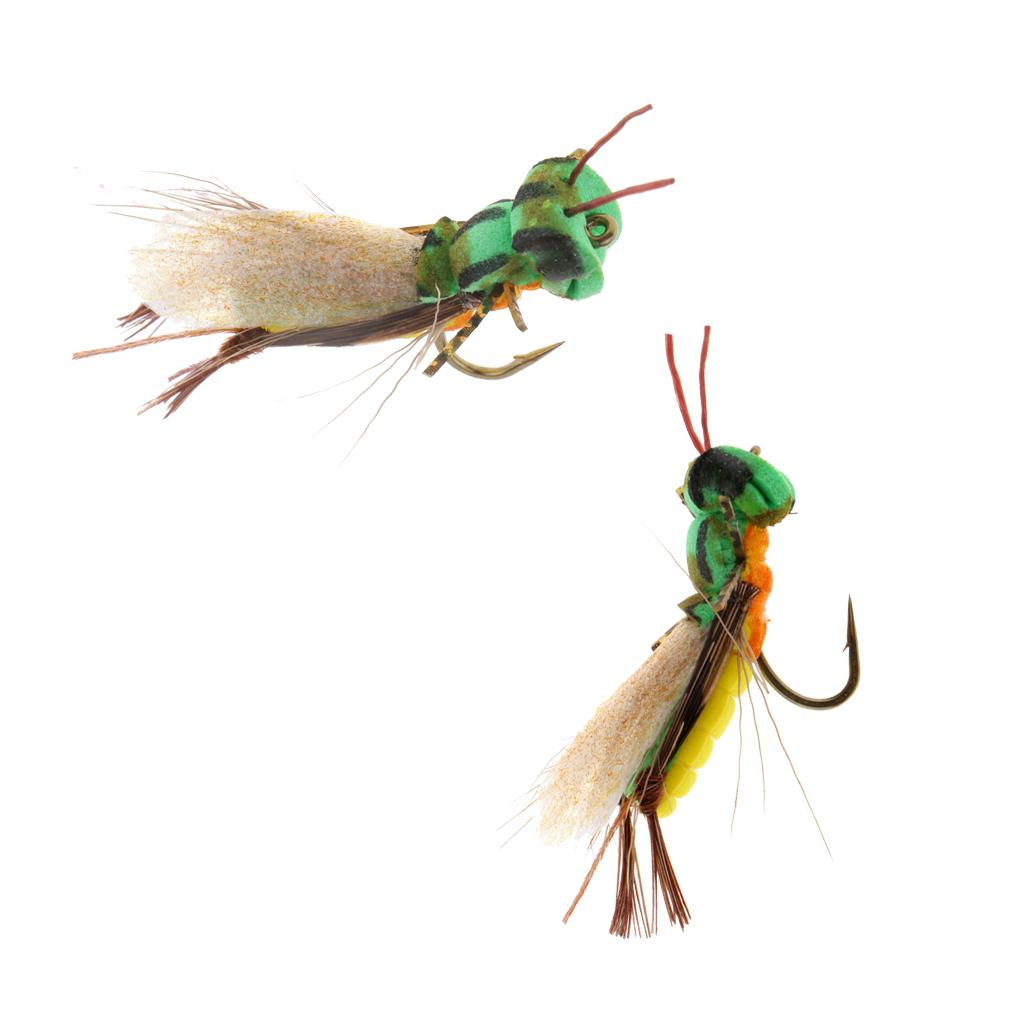 2pcs Grasshopper Handmade Fly Fishing Lures Floating Fly Fishing Flies
