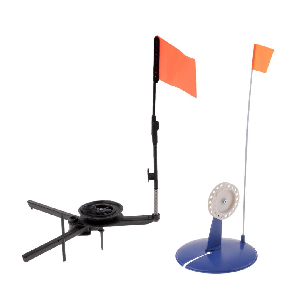 2pcs ABS Ice Fishing Tip-Up Ice Fishing Rod with Hole Cover and Orange Flag