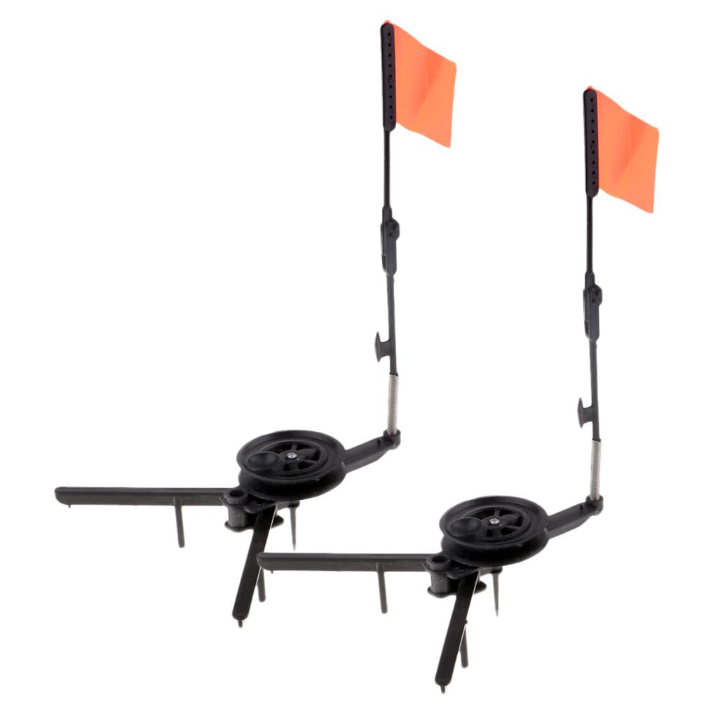 2pcs ABS Ice Fishing Tip-Up Ice Fishing Rods with Hole Cover and Orange Flag
