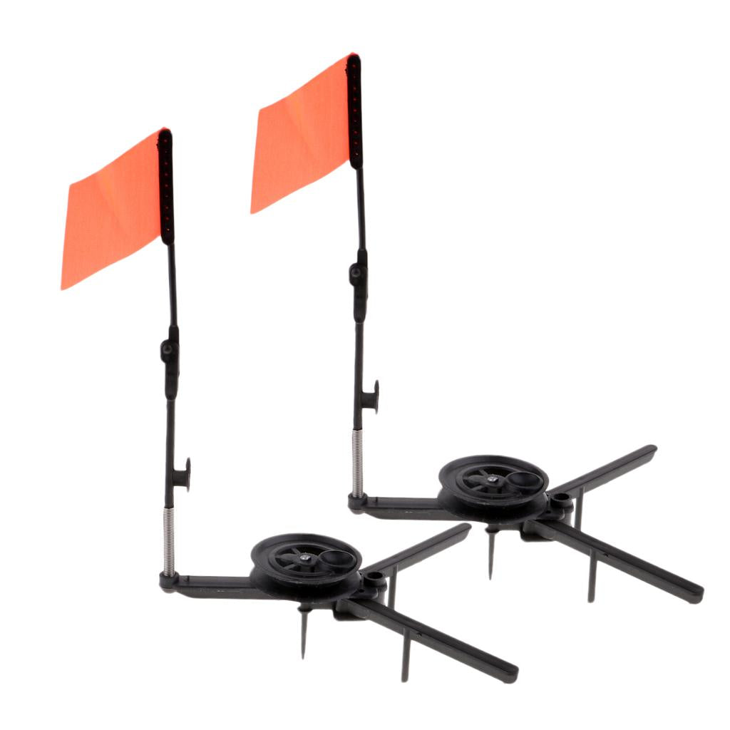 2pcs ABS Ice Fishing Tip-Up Ice Fishing Rods with Hole Cover and Orange Flag