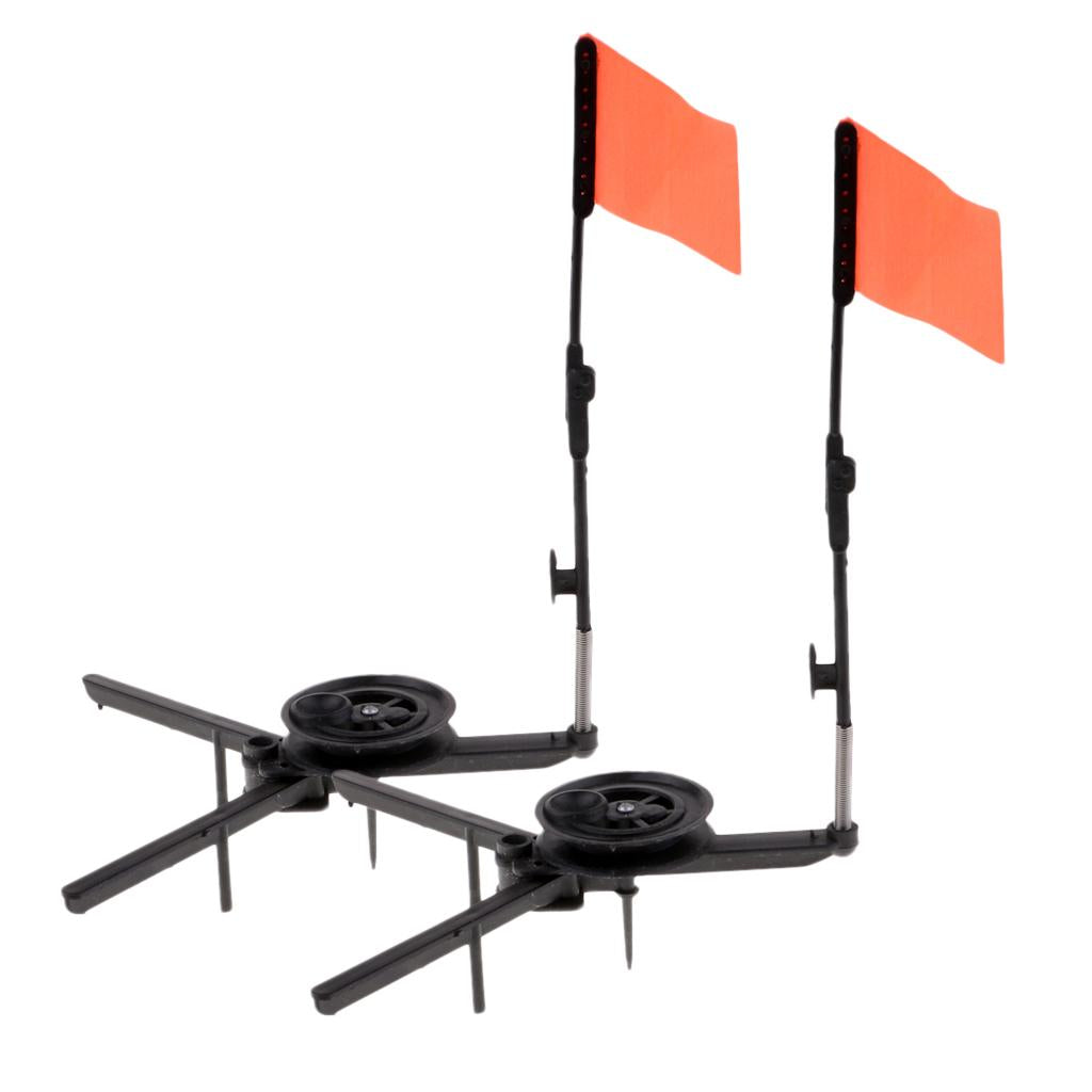 2pcs ABS Ice Fishing Tip-Up Ice Fishing Rods with Hole Cover and Orange Flag