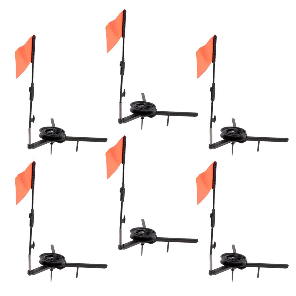 6pcs ABS Ice Fishing Tip-Up Ice Fishing Rod with Hole Cover and Orange Flag