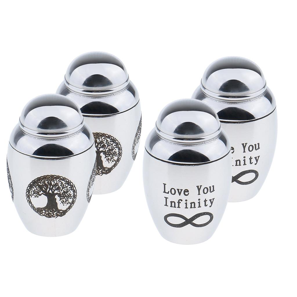 4 Pieces Stainless Steel Cremation Urn Memorial Jar Tree Of Life Love You