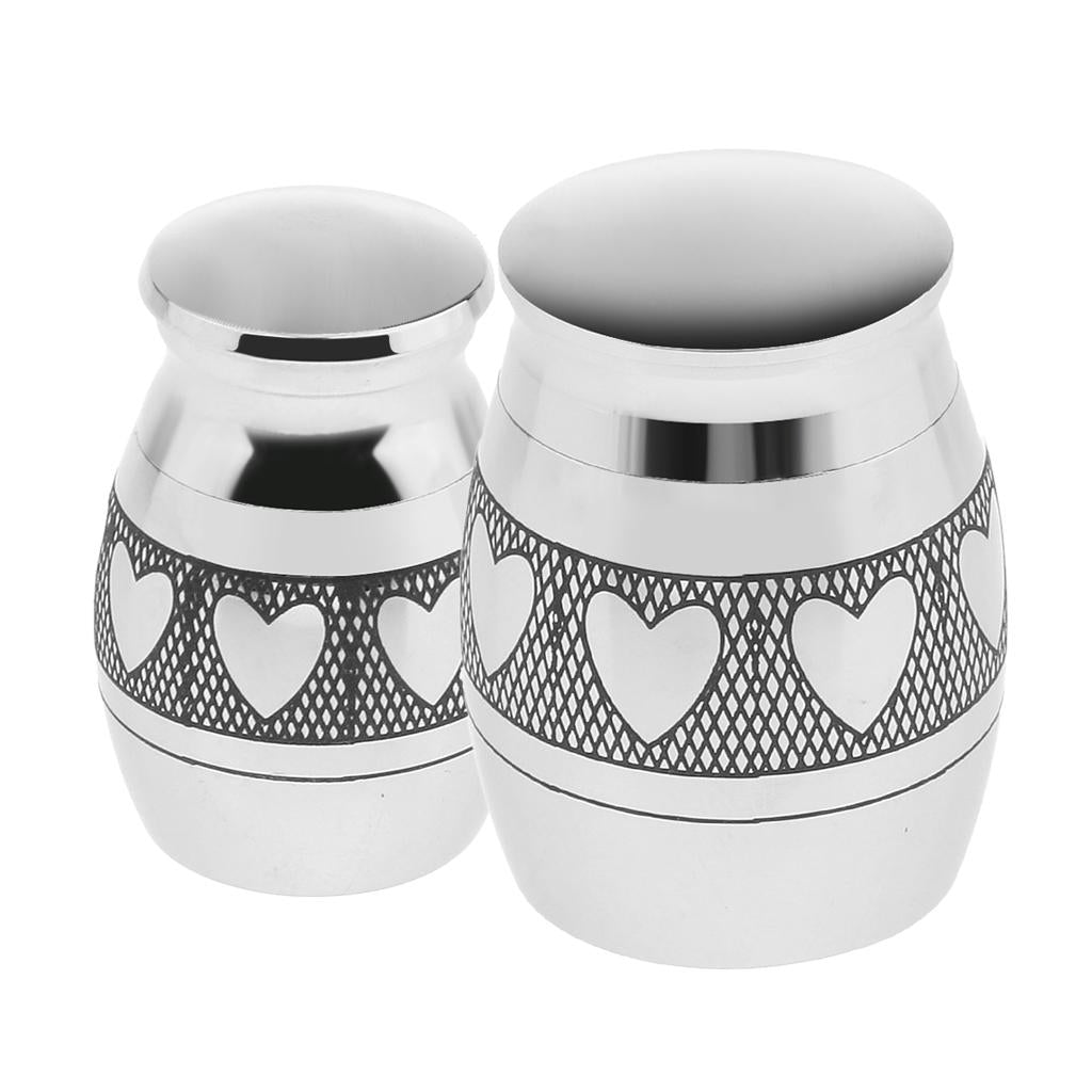 2 Pieces Mini Heart Stainless Steel Cremation Urn Jar Ashes Memorial Casket