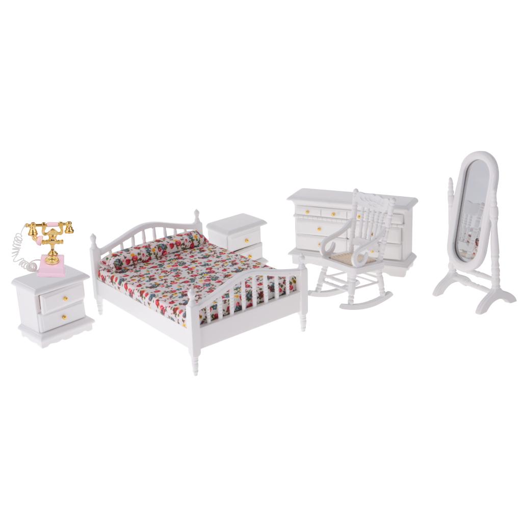 1/12 Dollhouse Miniature Wooden Retro Nursery Room Set Bedroom Furniture Kit