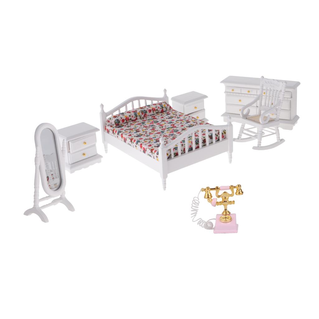 1/12 Dollhouse Miniature Wooden Retro Nursery Room Set Bedroom Furniture Kit