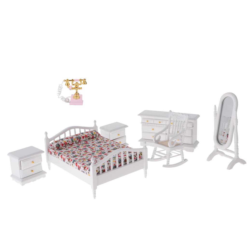 1/12 Dollhouse Miniature Wooden Retro Nursery Room Set Bedroom Furniture Kit