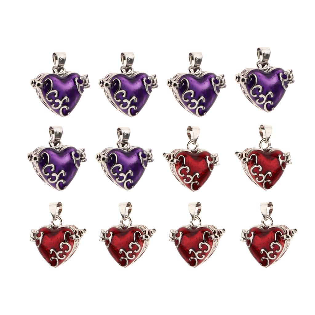 12 Pieces Enamel Heart Pendant Cremation Keepsake Urn Purple Red Mixed