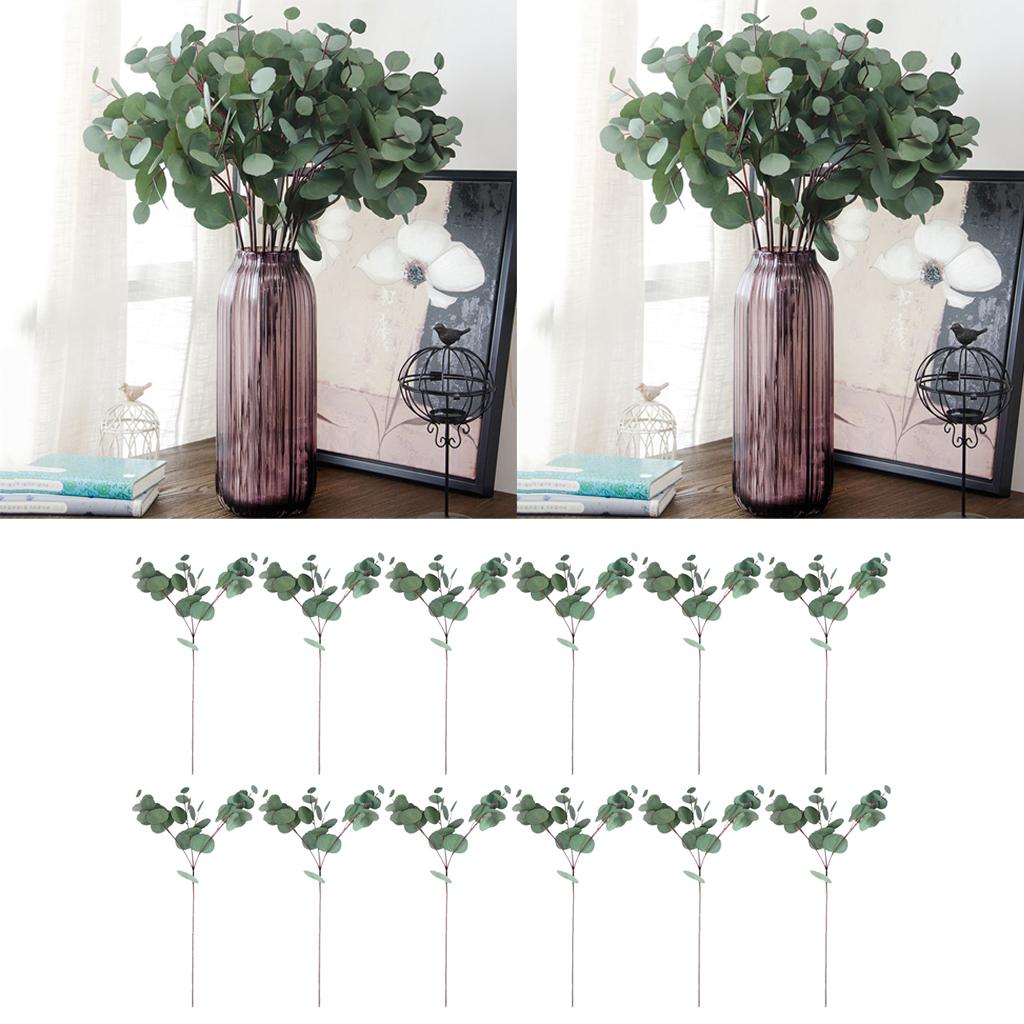 12pcs Single Branch Artificial Eucalyptus Leaves Silk Simulation Leaves