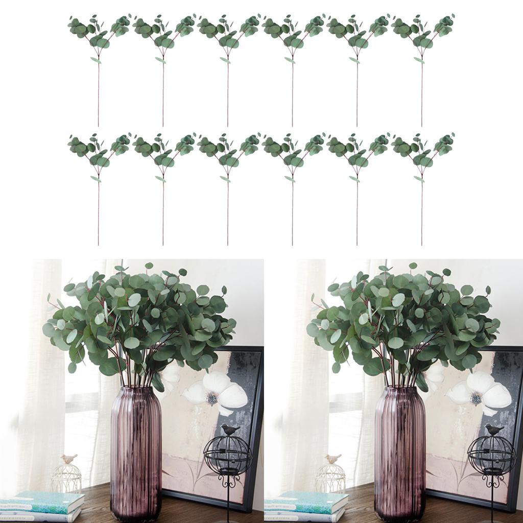 12pcs Single Branch Artificial Eucalyptus Leaves Silk Simulation Leaves