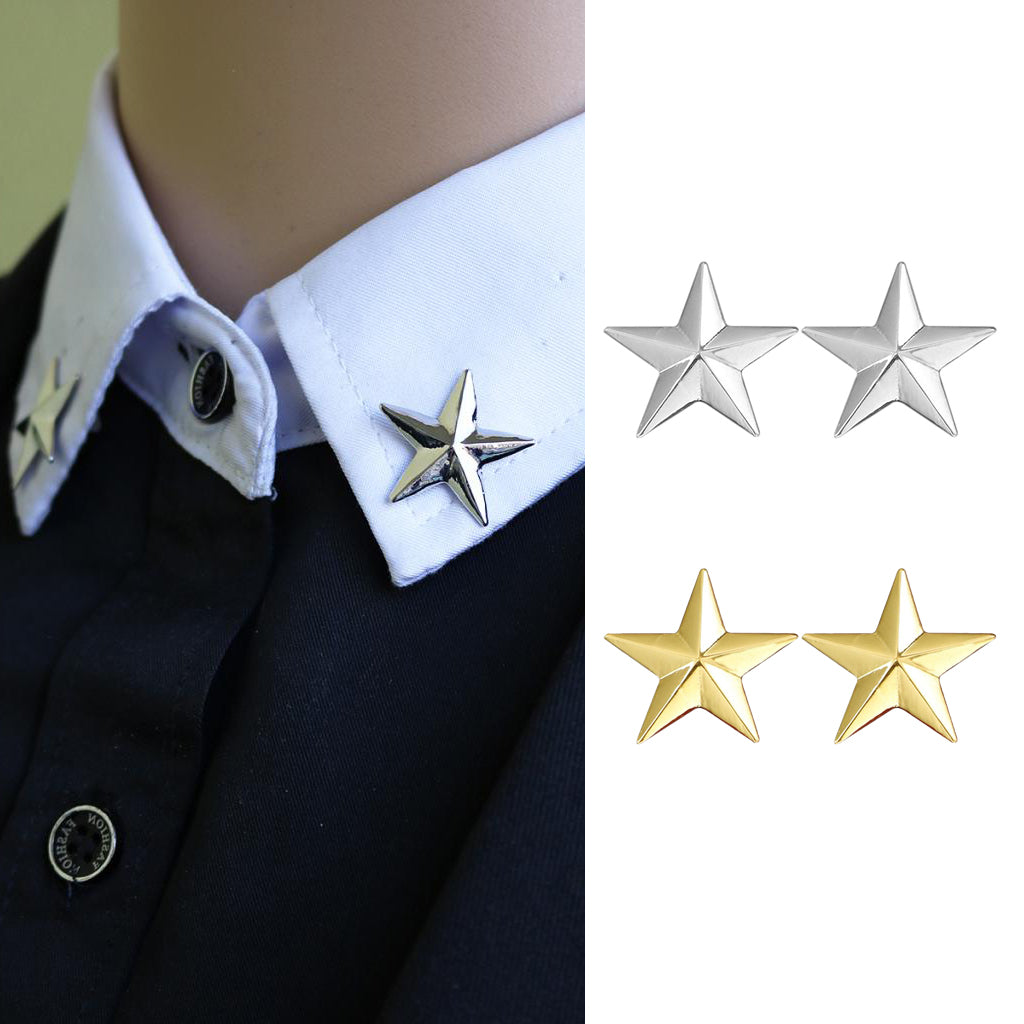2 pairs Silver/Gold Star Lapel Collar Pin Corsage Brooch Breastpin Jewelry